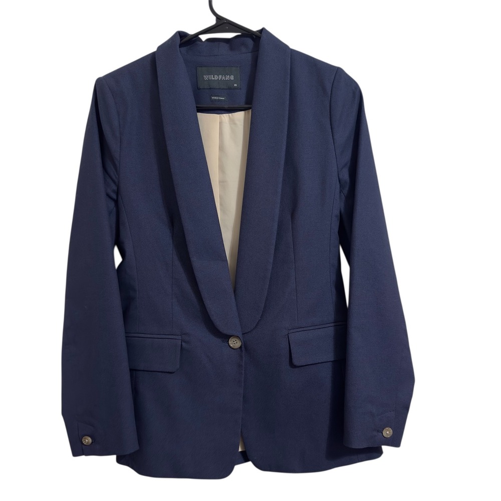 Wildfang Empower Tux Blazer Navy Blue Shawl Lapel Cotton Blend XS